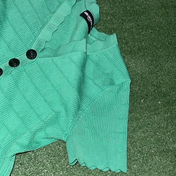 Karl Lagerfeld Paris Ribbed Knit Green Sweater Top - Picture 7 of 9